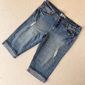 Bongo juniors Distressed Denim Capri Shorts Blue Cuffed Cropped Jeans Size 13